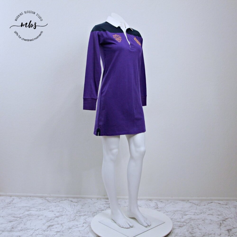 Polo Ralph Lauren Vintage Long Sleeve Polo Shirt Mini‎ Dress Purple Women S